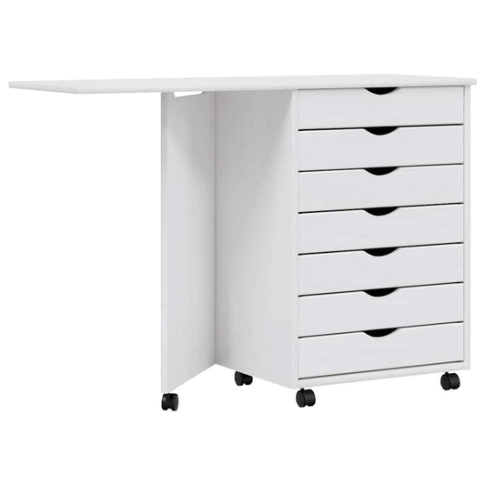 vidaXL Rolling Cabinet with Desk "MOSS" White Solid Wood Pine
