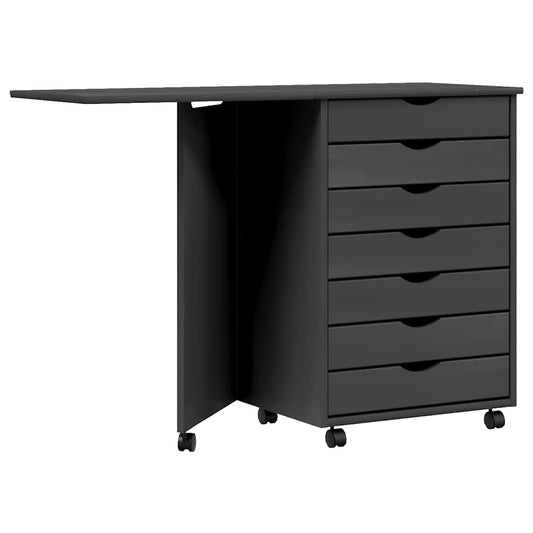 vidaXL Rolling Cabinet with Desk "MOSS" Grey Solid Wood Pine