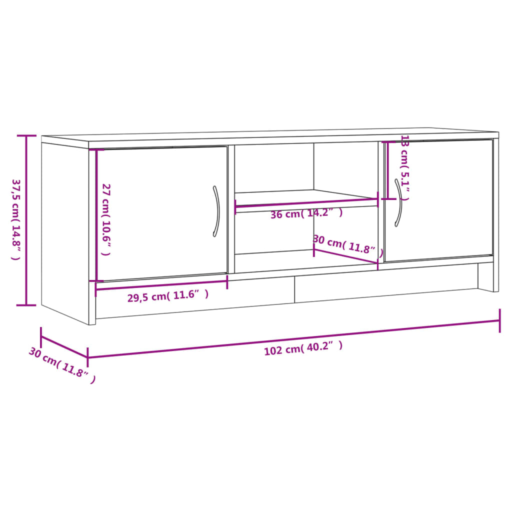 vidaXL TV Cabinet Sonoma Oak 102x30x37.5 cm Engineered Wood