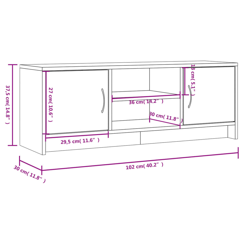vidaXL TV Cabinet Concrete Grey 102x30x37,5 cm Engineered Wood
