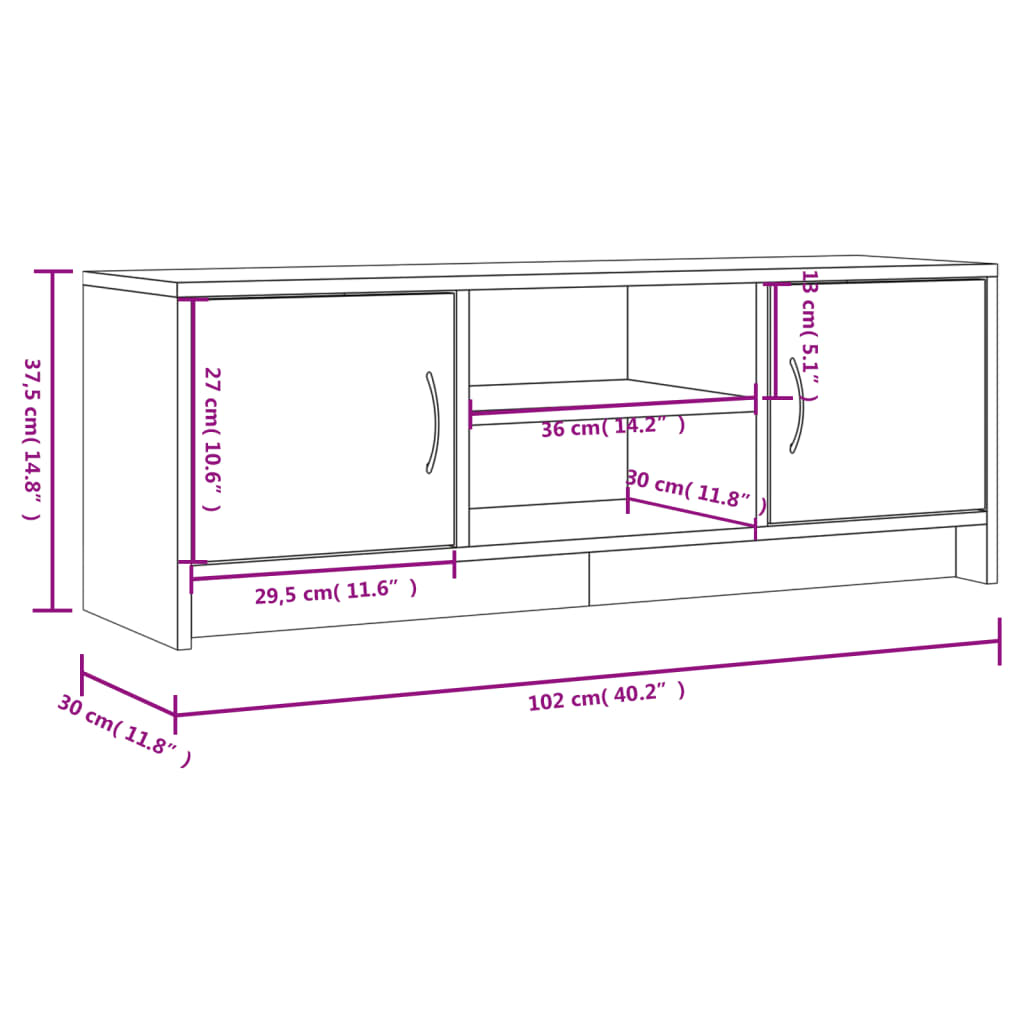vidaXL TV Cabinet Grey Sonoma 102x30x37.5 cm Engineered Wood