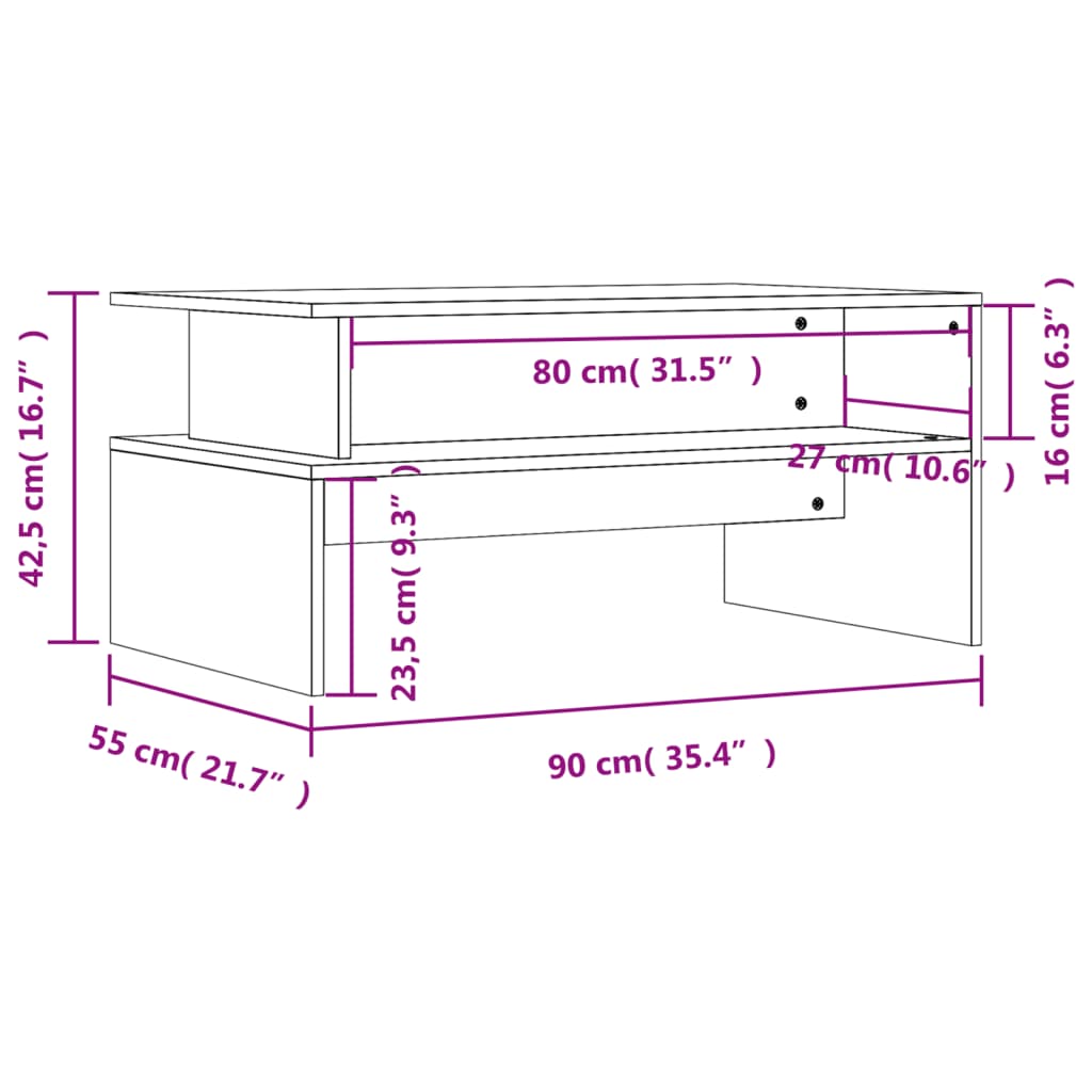 vidaXL Coffee Table Concrete Grey 90x55x42.5 cm Engineered Wood