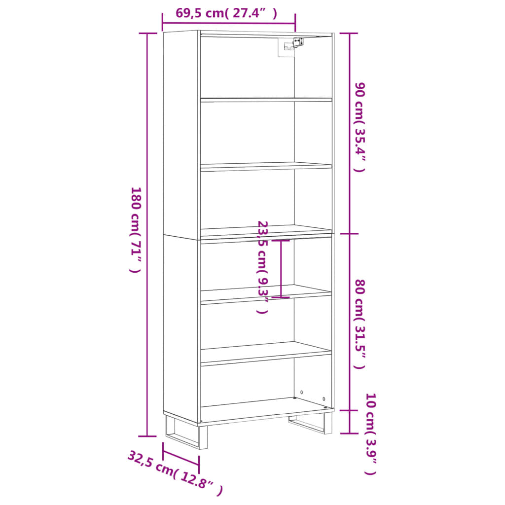 vidaXL Highboard Concrete Grey 69,5x32,5x180 cm Engineered Wood