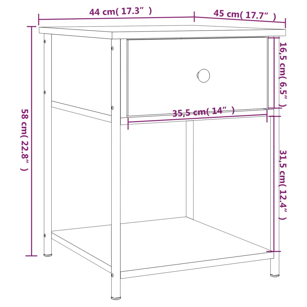 vidaXL Bedside Table Brown Oak 44x45x58 cm Engineered Wood