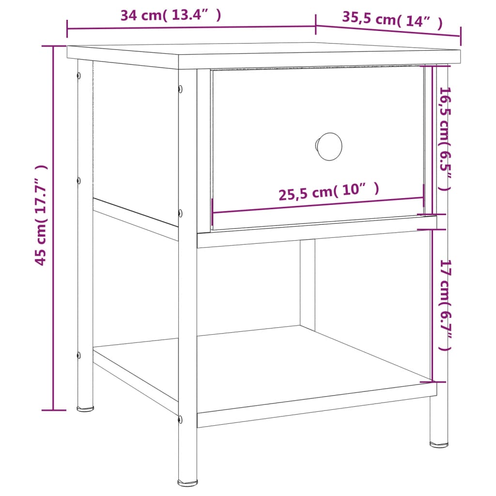 vidaXL Bedside Table Sonoma Oak 34x35,5x45 cm Engineered Wood