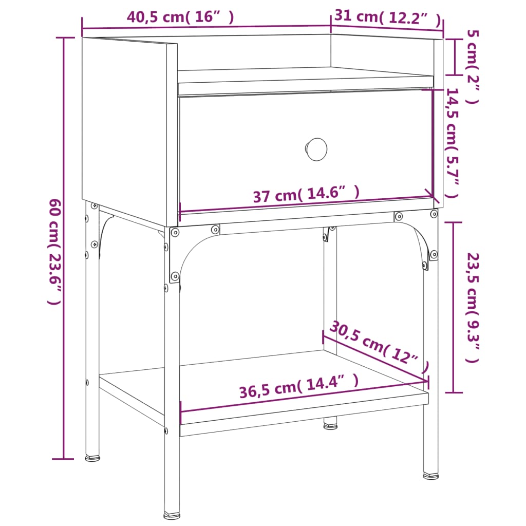 vidaXL Bedside Table Sonoma Oak 40,5x31x60 cm Engineered Wood