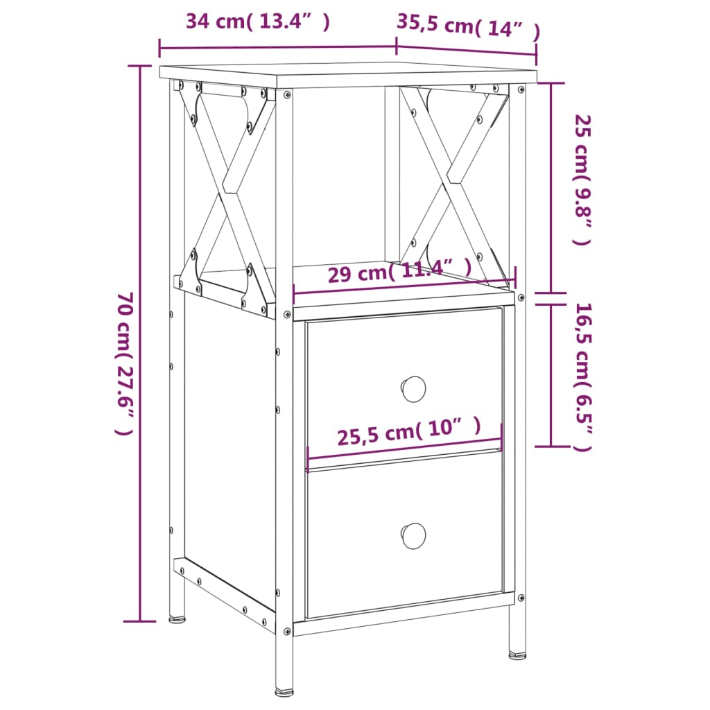 vidaXL Bedside Cabinet Sonoma Oak 34x35,5x70 cm Engineered Wood