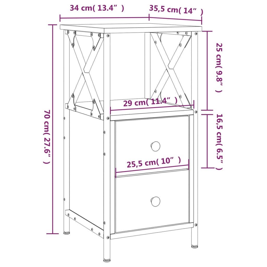 vidaXL Bedside Cabinet Grey Sonoma 34x35,5x70 cm Engineered Wood