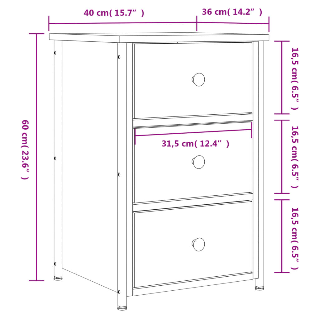 vidaXL Bedside Cabinet Sonoma Oak 40x36x60 cm Engineered Wood