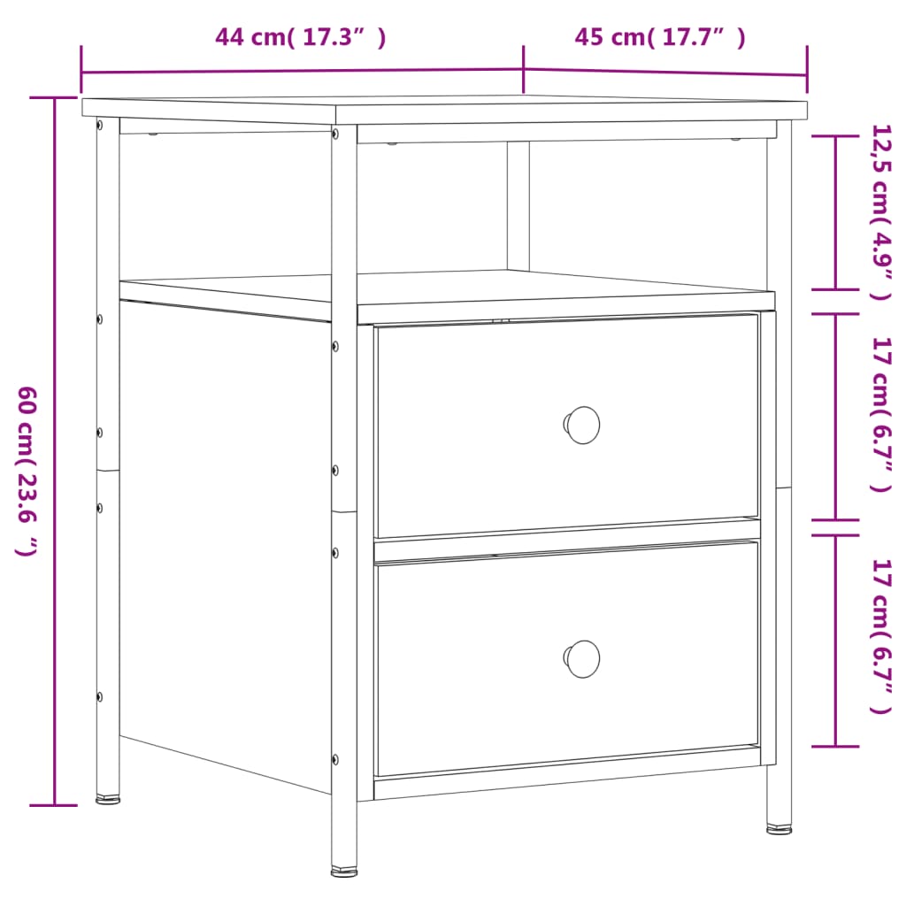 vidaXL Bedside Cabinet Sonoma Oak 44x45x60 cm Engineered Wood