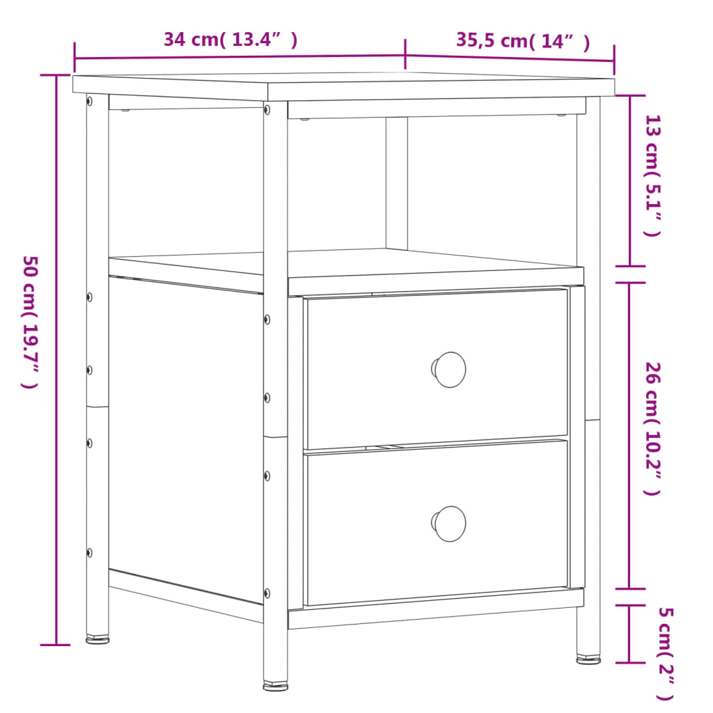 vidaXL Bedside Cabinet Sonoma Oak 34x35,5x50 cm Engineered Wood