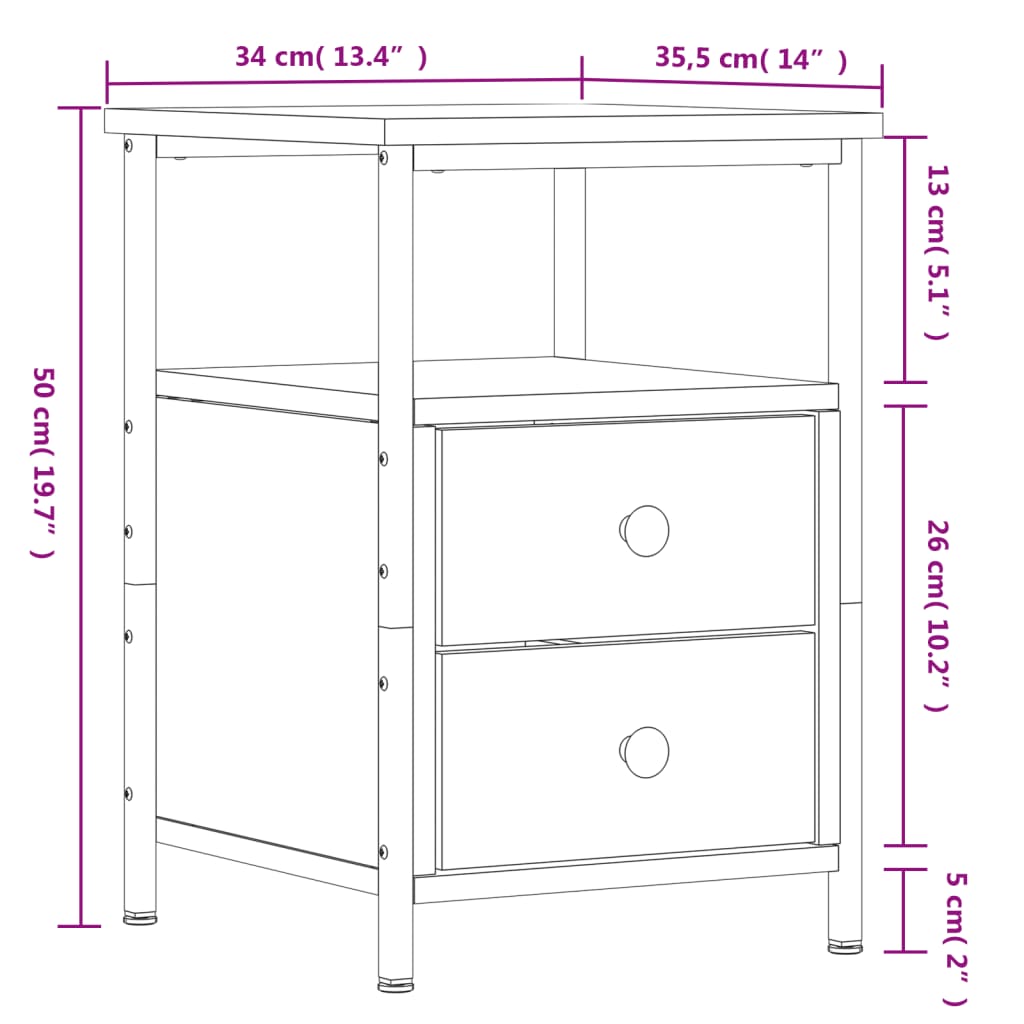 vidaXL Bedside Cabinet Grey Sonoma 34x35,5x50 cm Engineered Wood