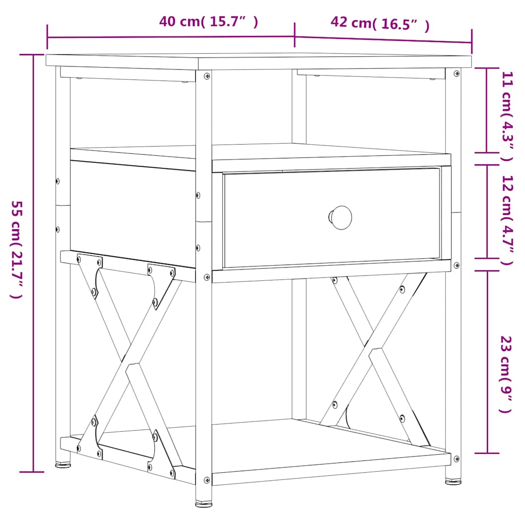 vidaXL Bedside Cabinet Sonoma Oak 40x42x55 cm Engineered Wood