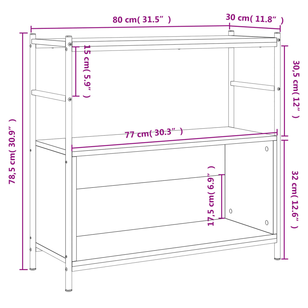 vidaXL Bookshelf Sonoma Oak 80x30x78,5 cm Engineered Wood and Iron