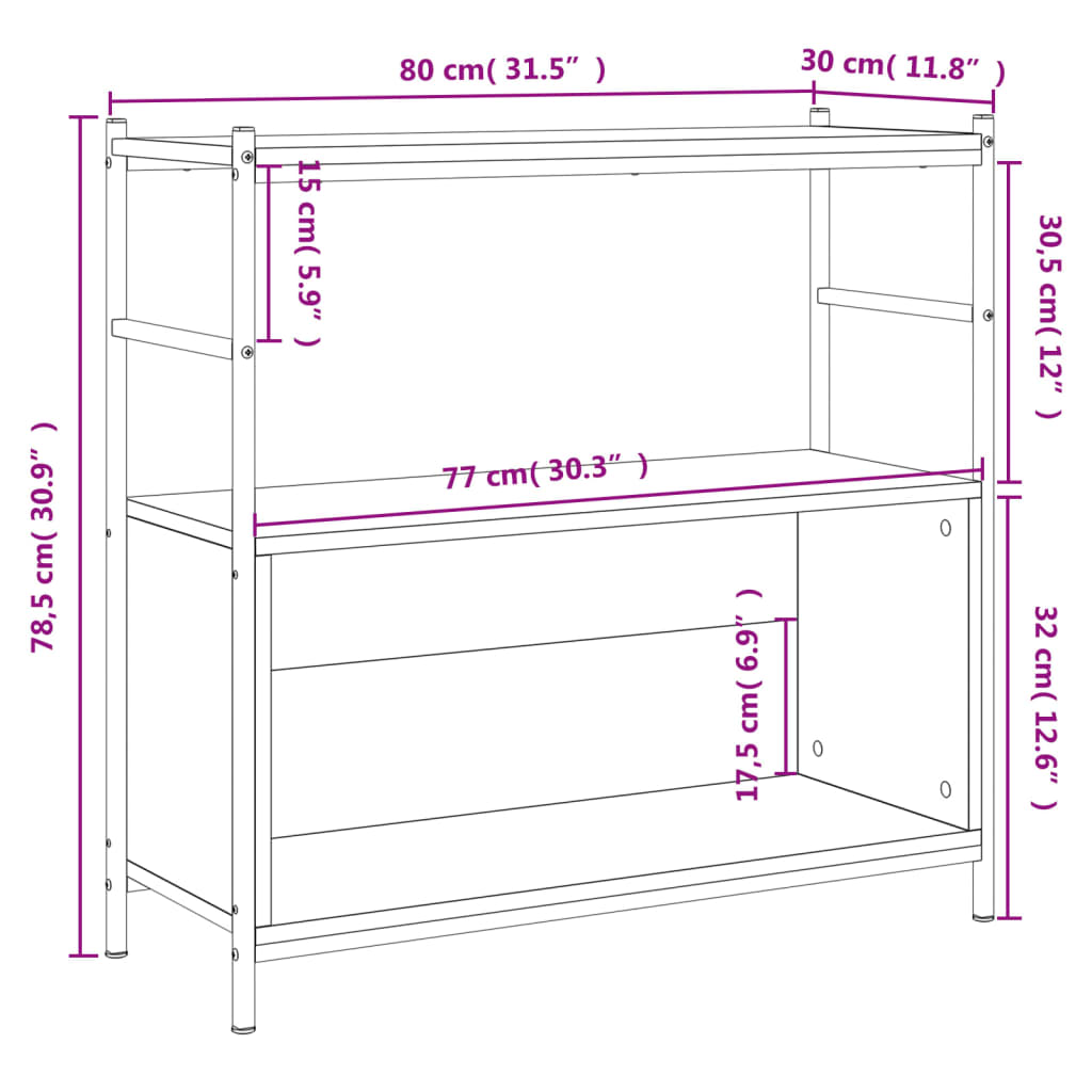 vidaXL Bookshelf Grey Sonoma 80x30x78,5 cm Engineered Wood and Iron