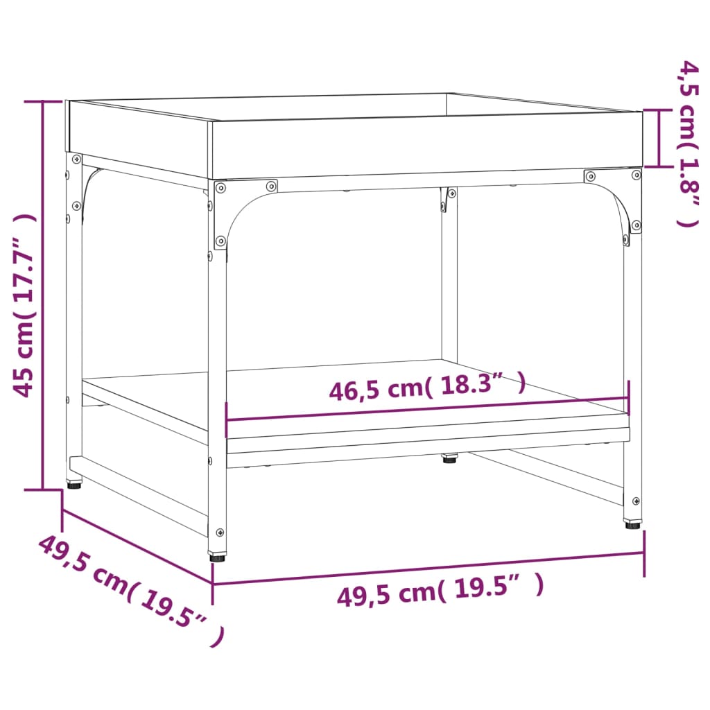 vidaXL Coffee Table Grey Sonoma 49.5x49.5x45 cm Engineered Wood