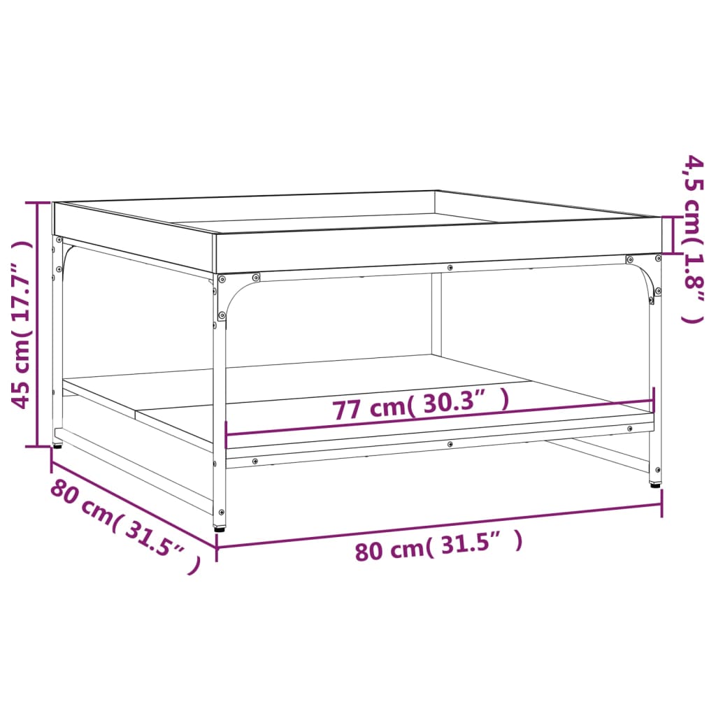 vidaXL Coffee Table Grey Sonoma 80x80x45 cm Engineered Wood and Iron