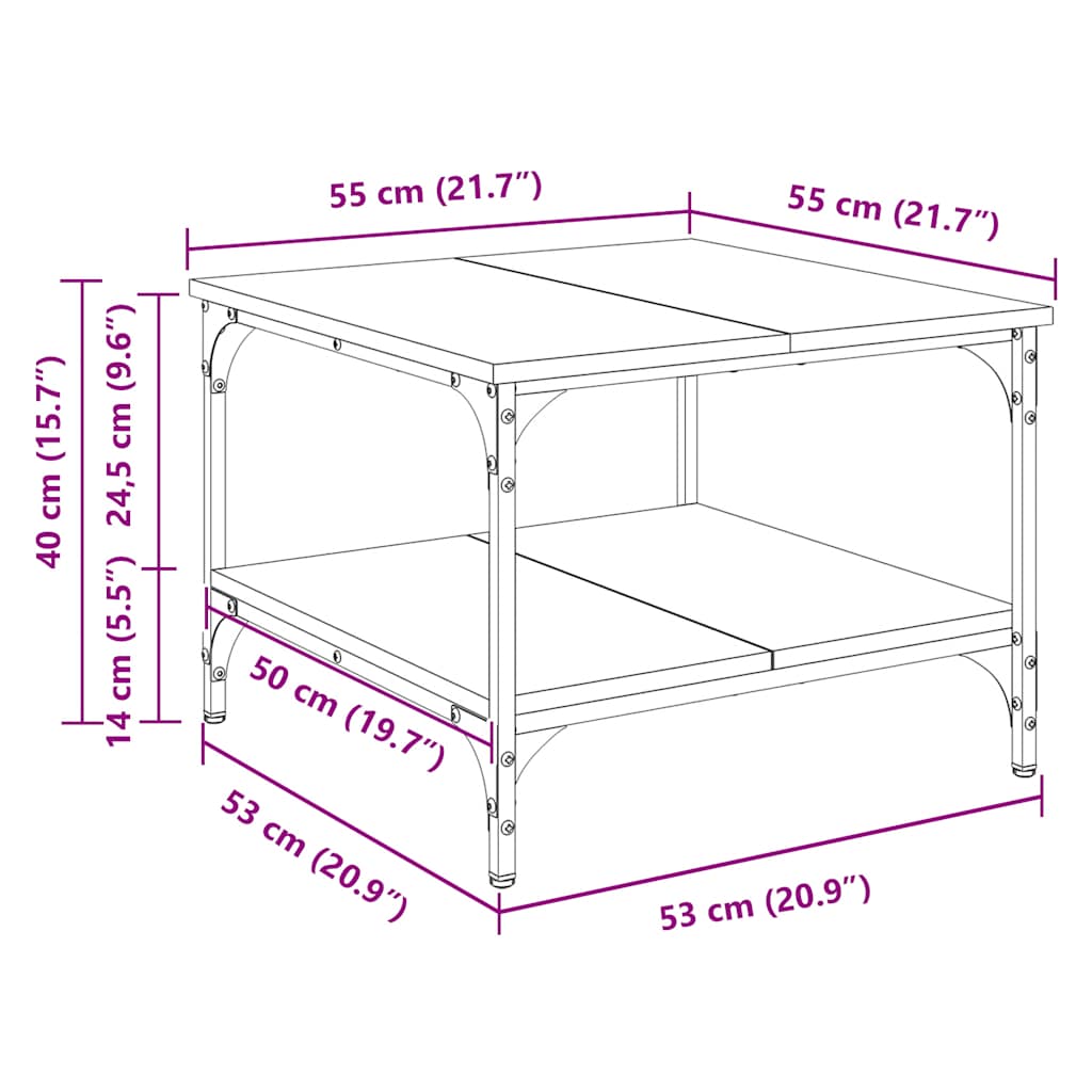 vidaXL Coffee Table Smoked Oak 55x55x40 cm Engineered Wood