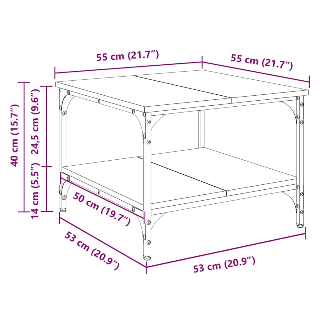 vidaXL Coffee Table Grey Sonoma 55x55x40 cm Engineered Wood