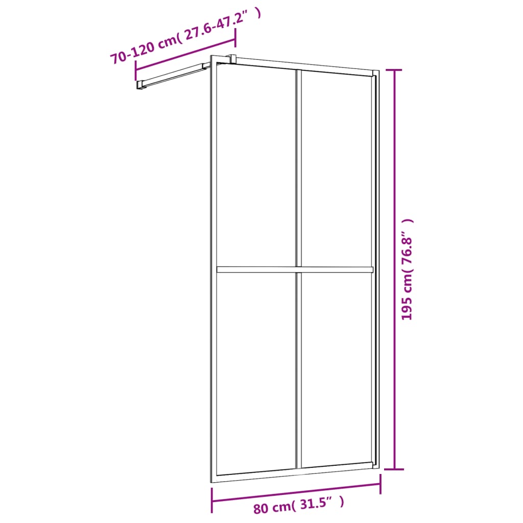 vidaXL Walk-in Shower Wall with Clear ESG Glass Gold 80x195 cm