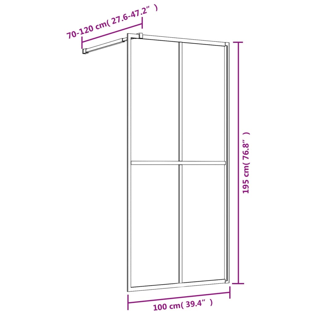 vidaXL Walk-in Shower Wall with Clear ESG Glass Gold 100x195 cm