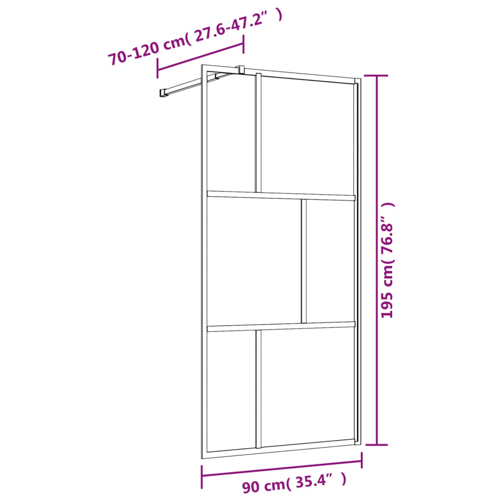 vidaXL Walk-in Shower Wall with Clear ESG Glass Gold 90x195 cm