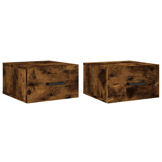 vidaXL Wall-mounted Bedside Cabinet | Set of 2 | Smoked Oak | Engineered wood