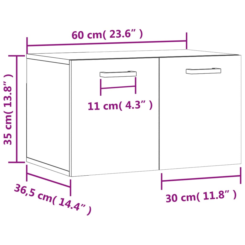 vidaXL Wall Cabinet Smoked Oak 60x36,5x35 cm Engineered Wood