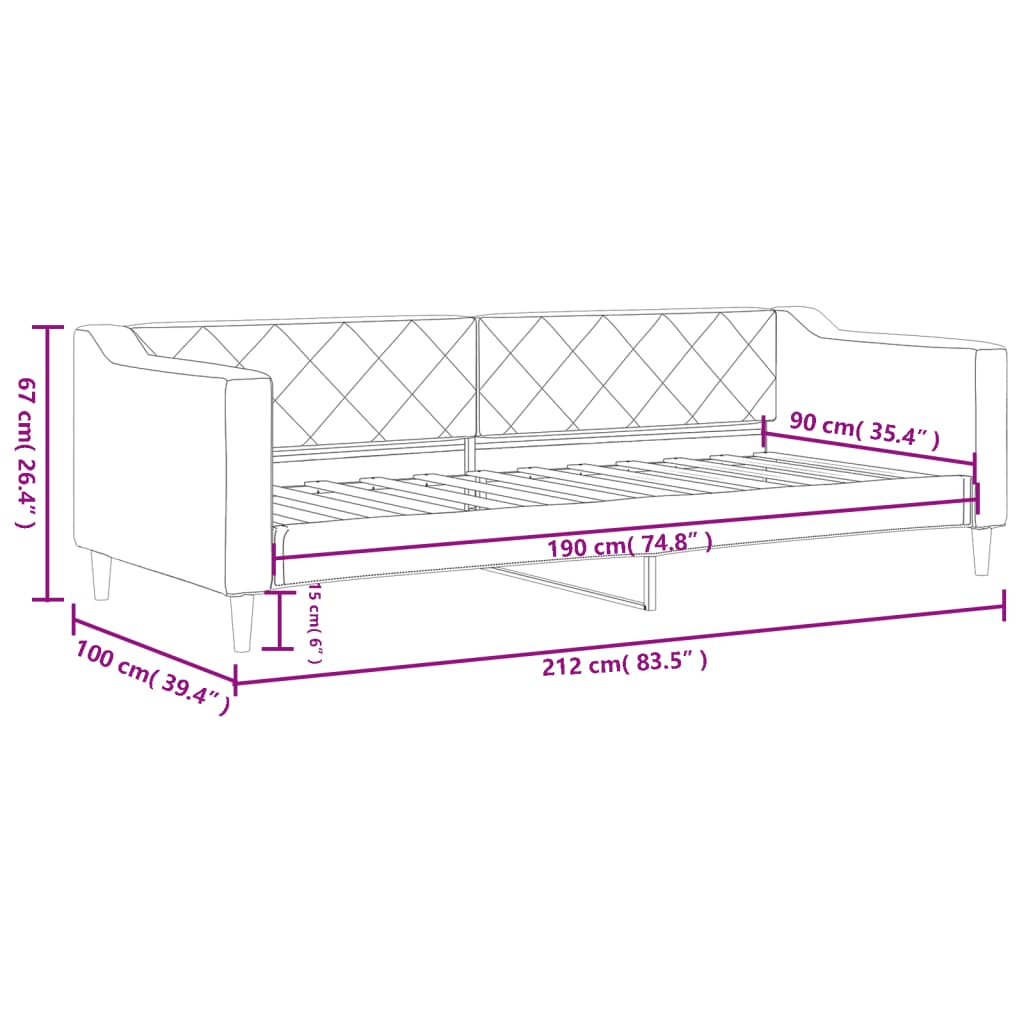 vidaXL Day Bed without Mattress Dark Grey 90x190 cm Single Fabric