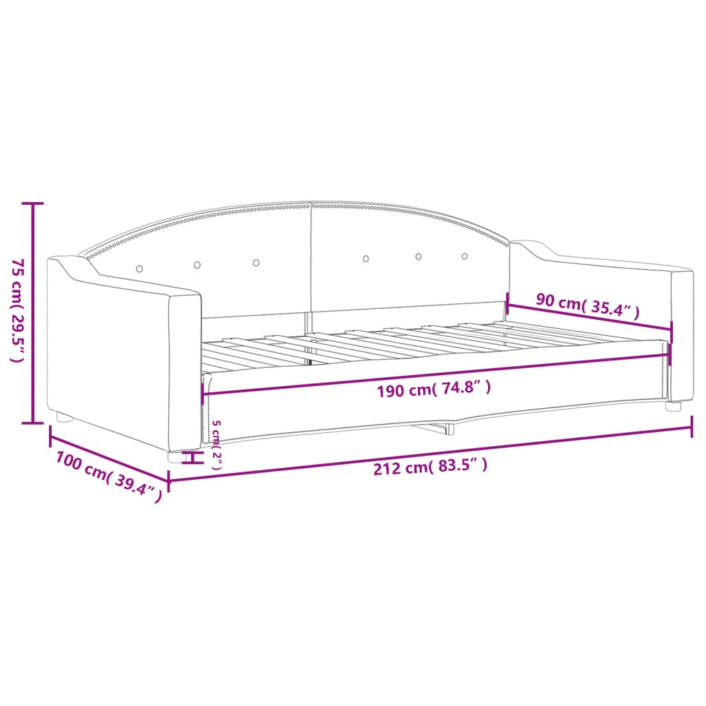 vidaXL Day Bed without Mattress Dark Grey 90x190 cm Single Fabric