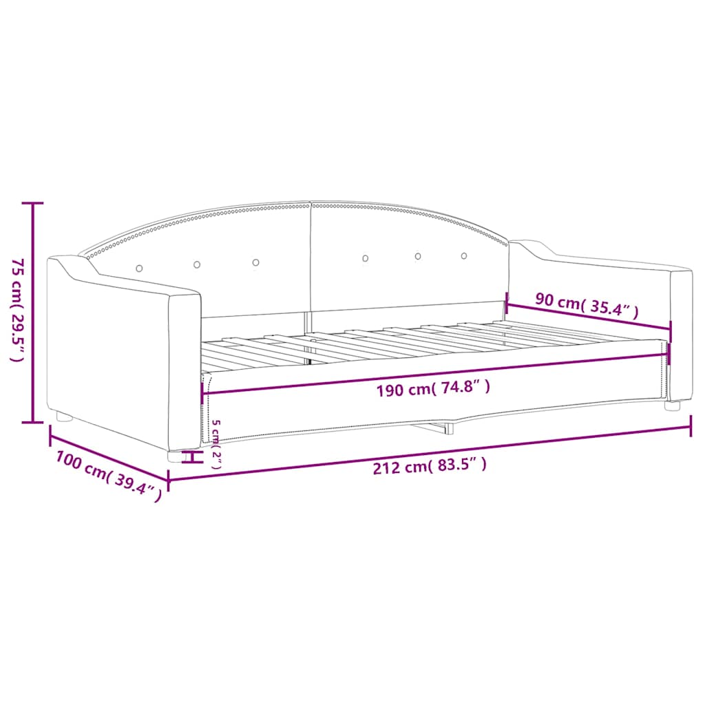 vidaXL Day Bed without Mattress Dark Grey 90x190 cm Fabric