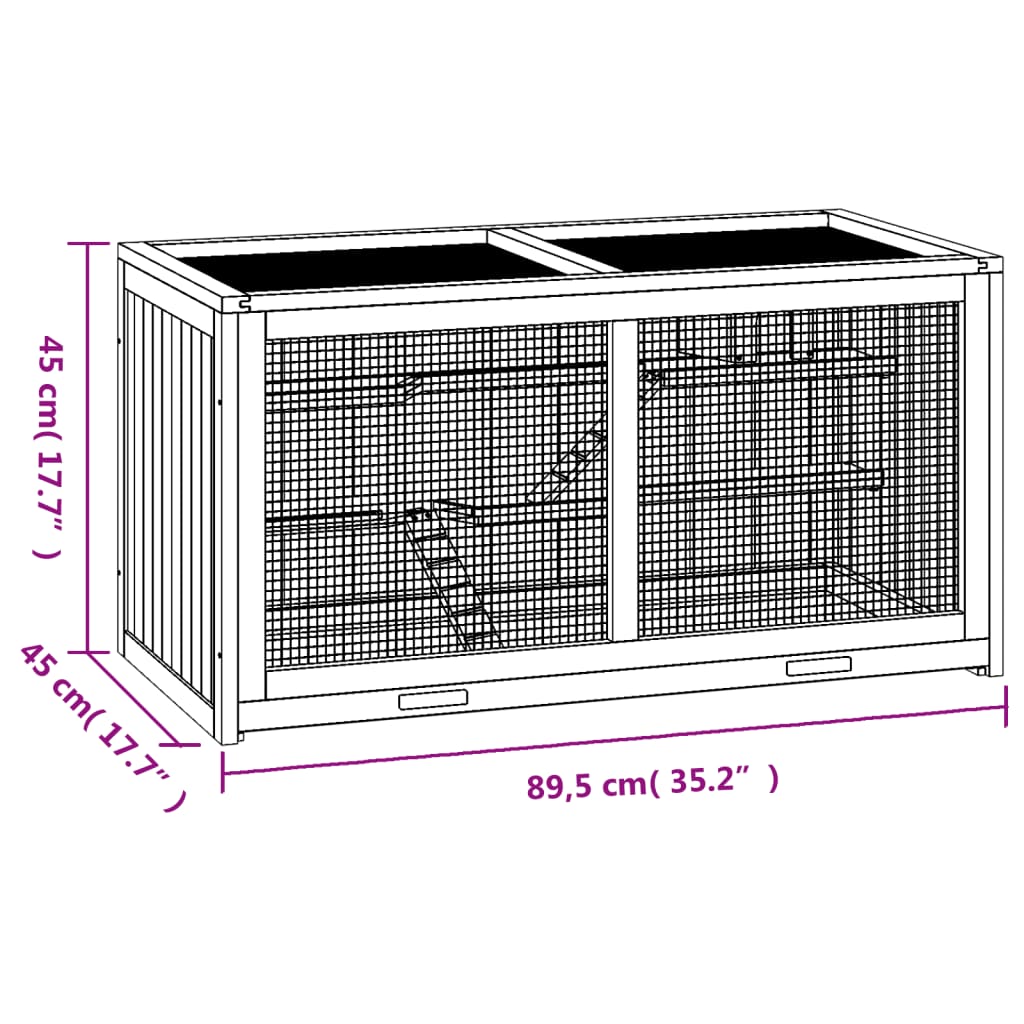 vidaXL Hamster Cage 89,5x45x45 cm Solid Wood Fir