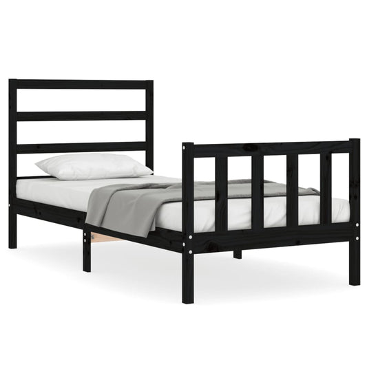 vidaXL Bed Frame without Mattress Black 90x190 cm Single Solid Wood Pine