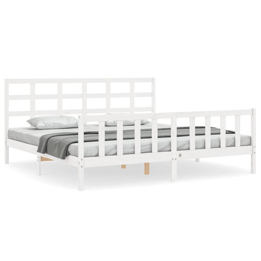 vidaXL Bed Frame with Headboard White 180x200 cm Super King Solid Wood