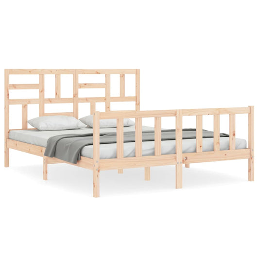 vidaXL Bed Frame | Natural Pine | Solid Pine Wood, Plywood | Double Size