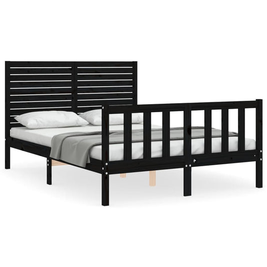 vidaXL Bed Frame without Mattress Black Double Solid Wood Pine