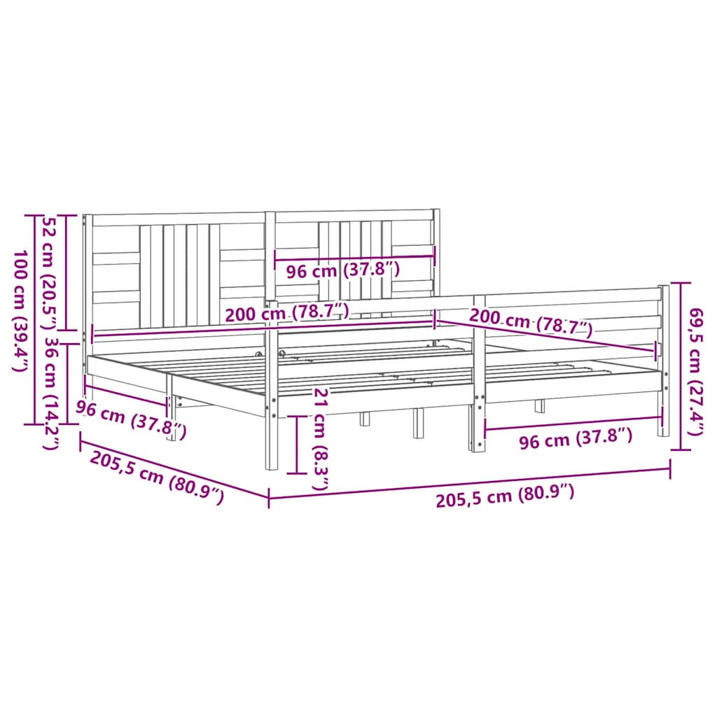 vidaXL Bed Frame without Mattress Grey 200x200 cm Solid Wood