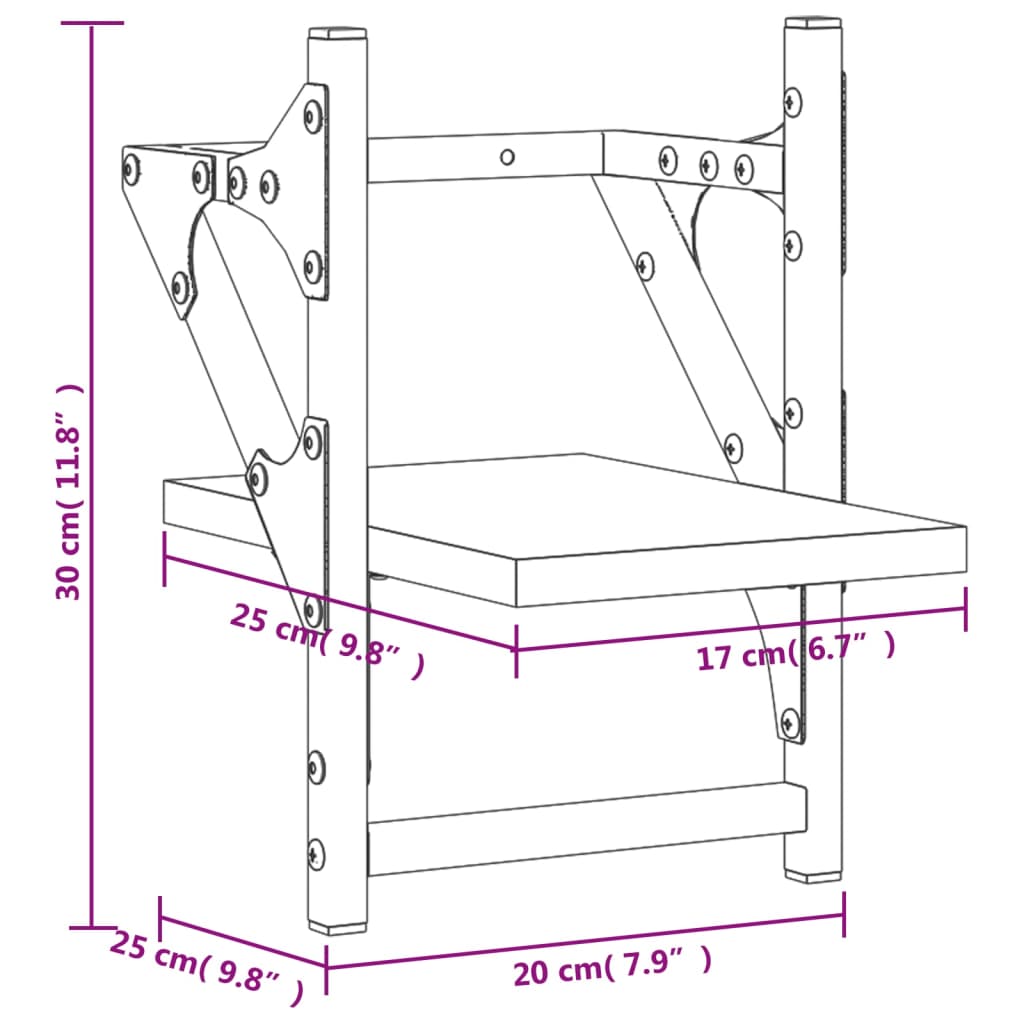vidaXL Wall Shelves with Bars 2 pcs Grey Sonoma 20x25x30 cm