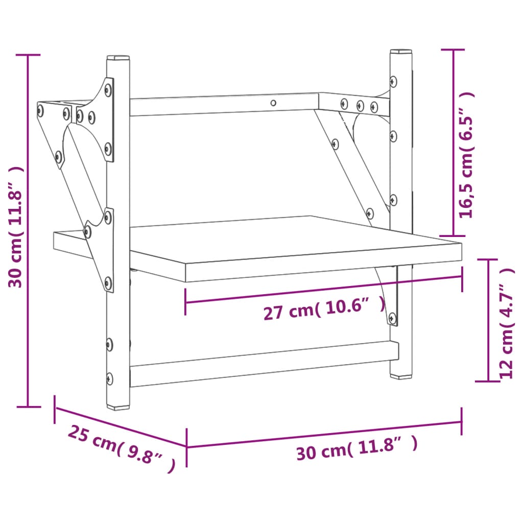 vidaXL Wall Shelves with Bars 2 pcs Black 30x25x30 cm