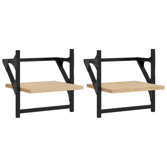 vidaXL Wall Shelves with Bars 2 pcs Sonoma Oak 30x25x30 cm