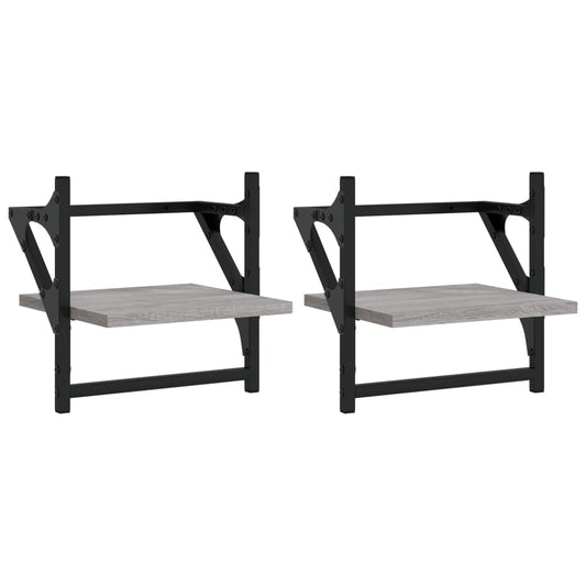 vidaXL Wall Shelves with Bars 2 pcs Grey Sonoma 30x25x30 cm