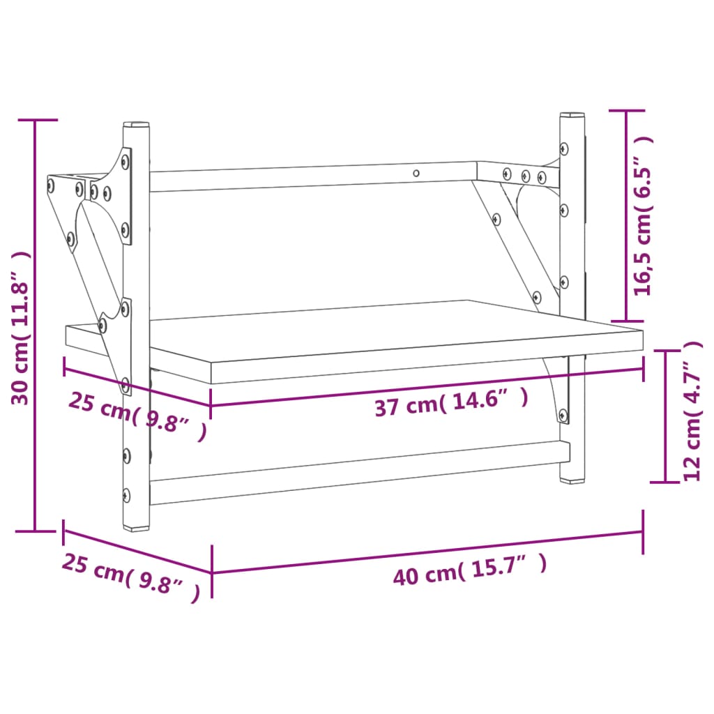 vidaXL Wall Shelves with Bars 2 pcs Black 40x25x30 cm