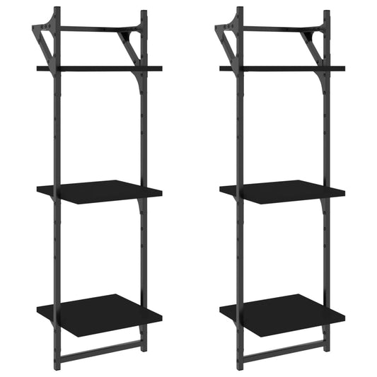 vidaXL 3-Tier Wall Shelves with Bars 2 pcs Black 30x25x100 cm