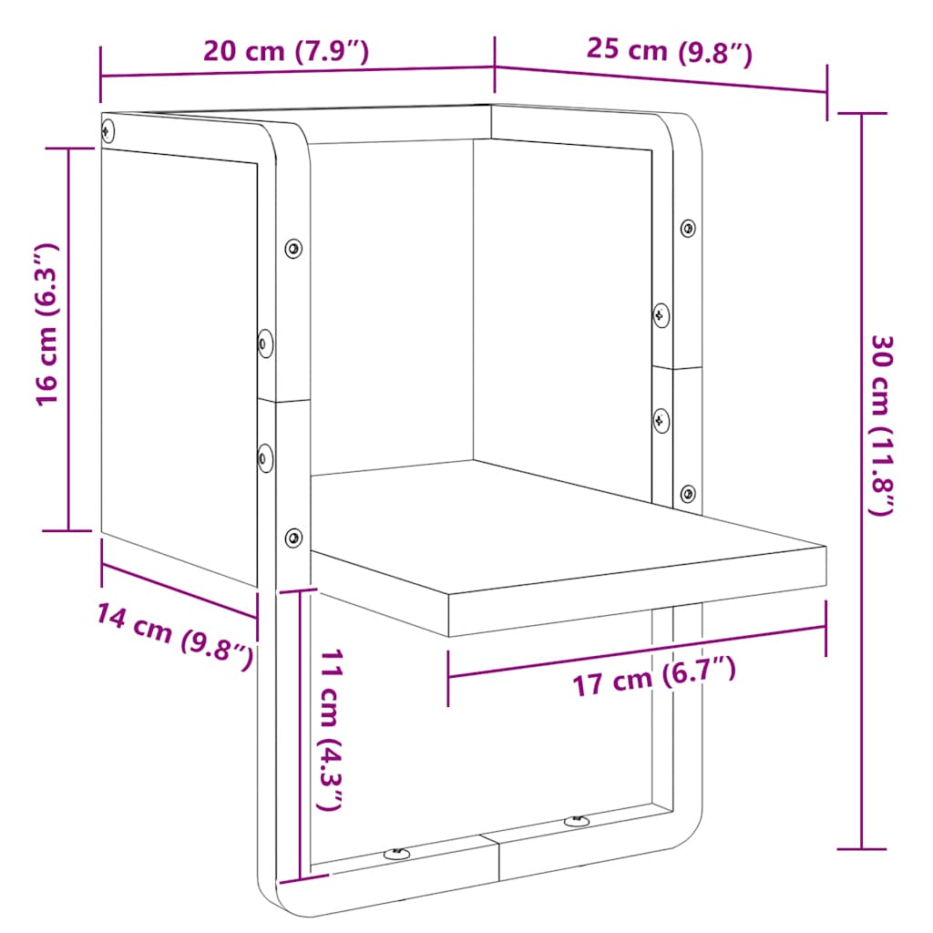 vidaXL Wall Shelf with Bar Grey Sonoma 20x25x30 cm