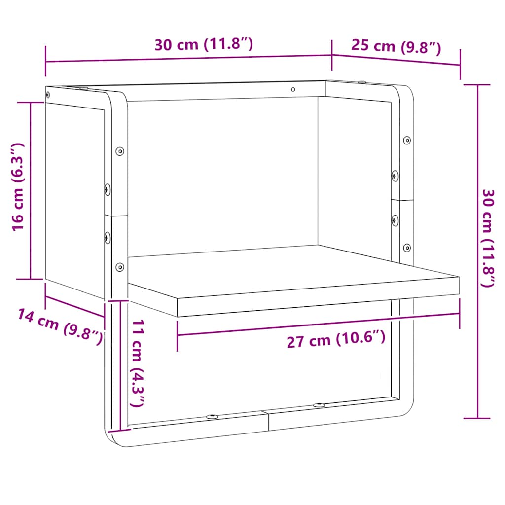 vidaXL Wall Shelf with Bar Smoked Oak 30x25x30 cm