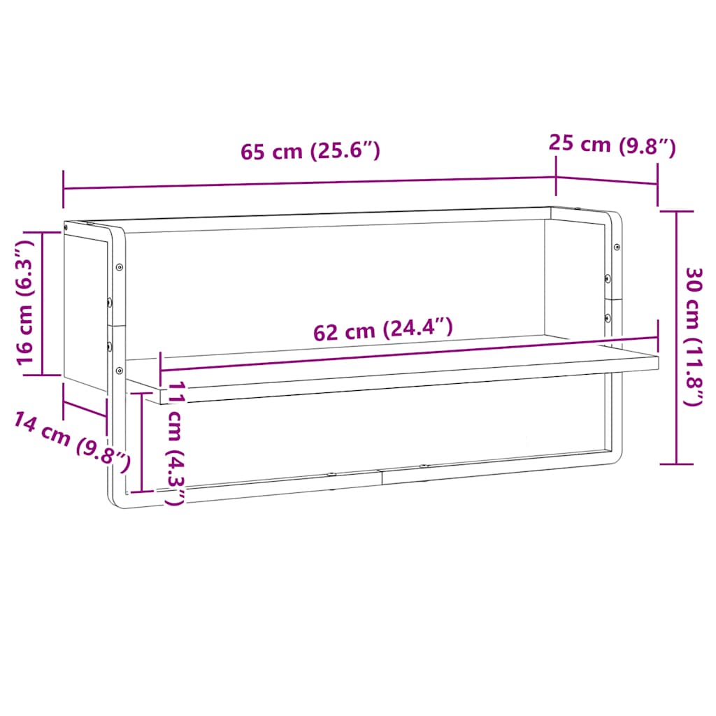 vidaXL Wall Shelf with Bar Smoked Oak 65x25x30 cm