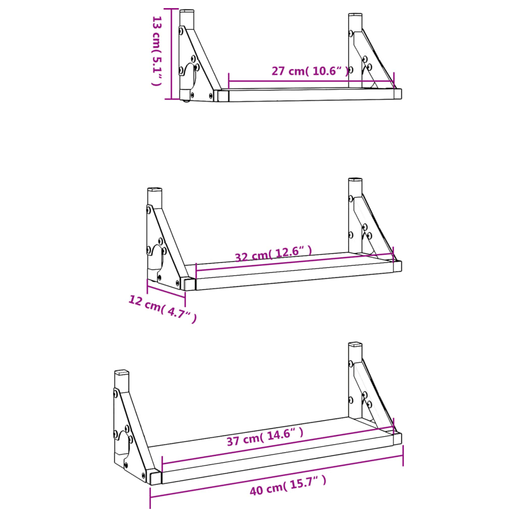 vidaXL 3 Piece Wall Shelf Set Smoked Oak Engineered Wood