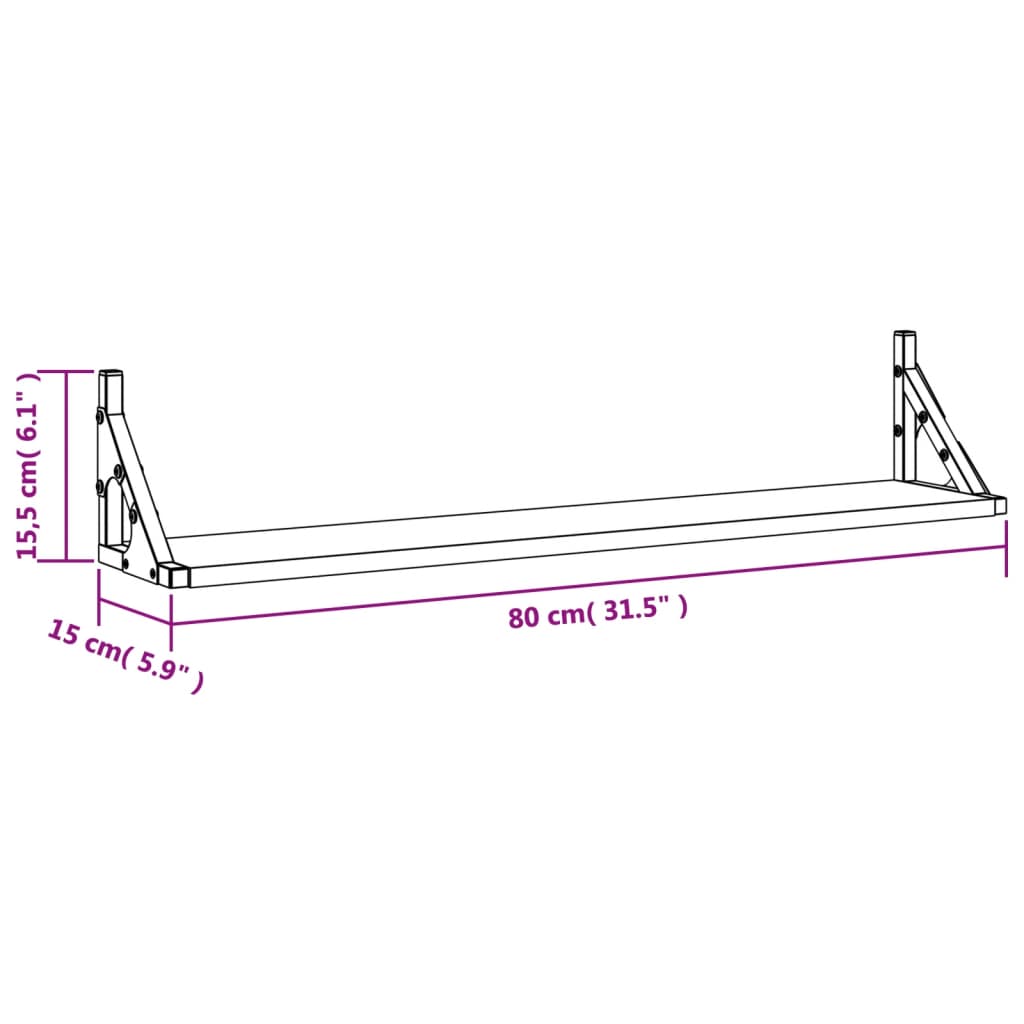 vidaXL Wall Shelves 2 pcs Sonoma Oak 80x15x15,5 cm Engineered wood