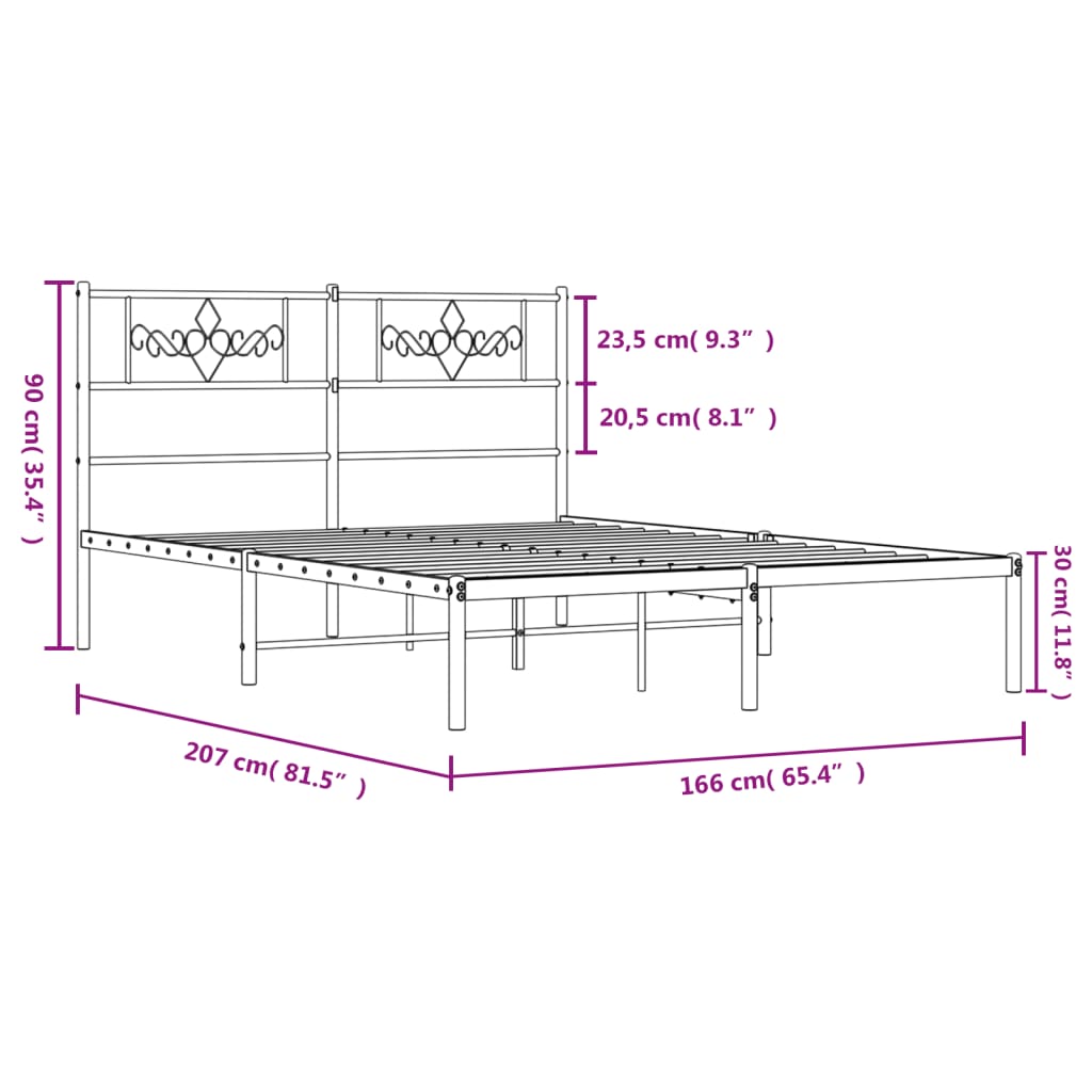 vidaXL Metal Bed Frame without Mattress with Headboard Black 160x200cm