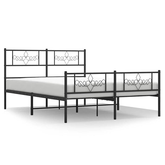 vidaXL Metal Bed Frame without Mattress with Footboard Black 150x200cm
